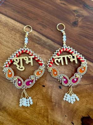 traditional shubh labh booti chudi wall hanging for main door  perfect for home decor (pack of 2) 1