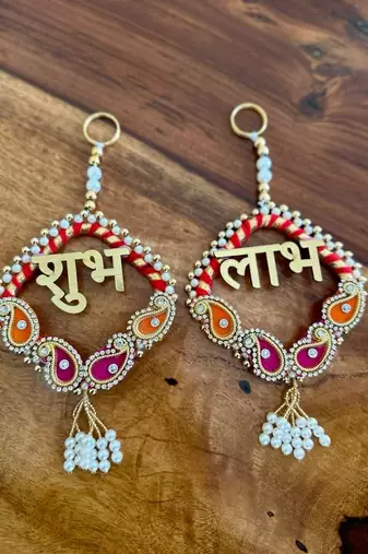 traditional shubh labh booti chudi wall hanging for main door  perfect for home decor (pack of 2)