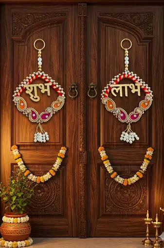traditional shubh labh booti chudi wall hanging for main door  perfect for home decor (pack of 2)