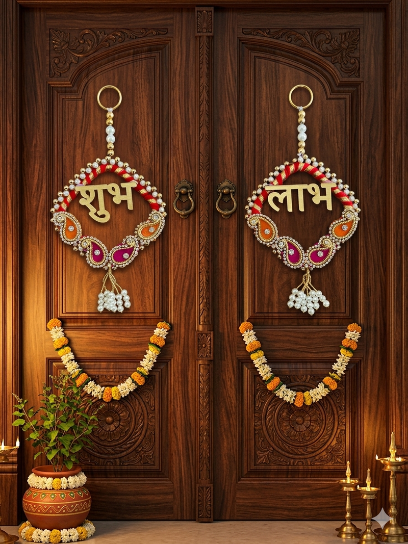 traditional shubh labh booti chudi wall hanging for main door  perfect for home decor (pack of 2)