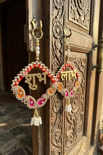 traditional shubh labh booti chudi wall hanging for main door  perfect for home decor (pack of 2)