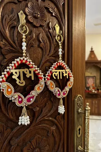 traditional shubh labh booti chudi wall hanging for main door  perfect for home decor (pack of 2)