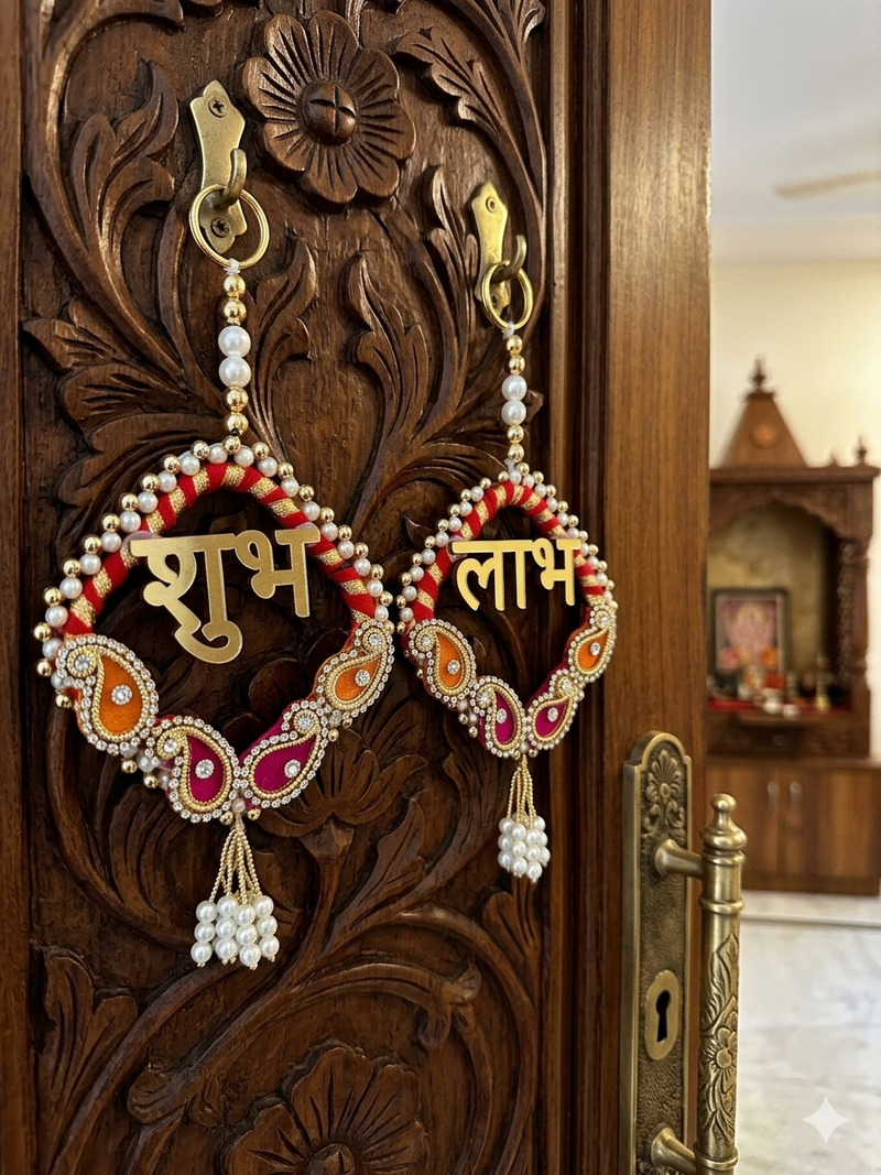 traditional shubh labh booti chudi wall hanging for main door  perfect for home decor (pack of 2)