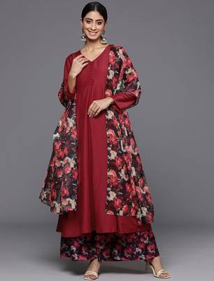 Floral Anarkali Kurta with Palazzos & Dupatta 1
