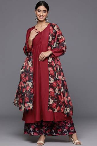 Floral Anarkali Kurta with Palazzos & Dupatta