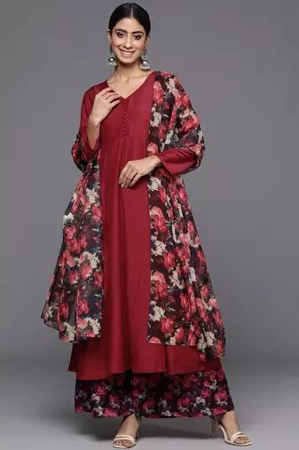 Floral Anarkali Kurta with Palazzos & Dupatta