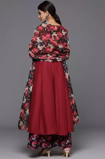 Floral Anarkali Kurta with Palazzos & Dupatta