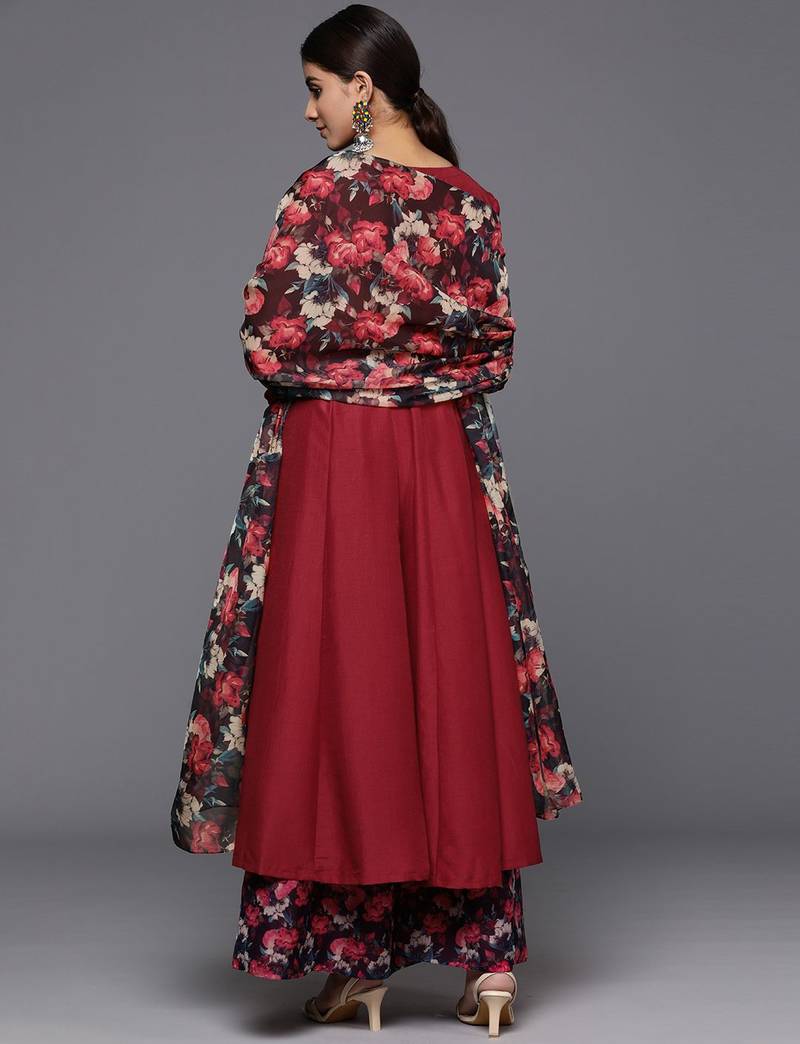 Floral Anarkali Kurta with Palazzos & Dupatta