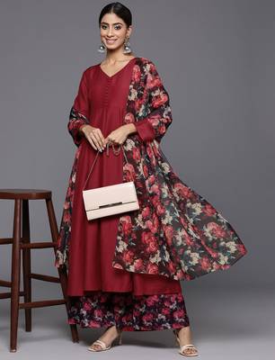 Floral Anarkali Kurta with Palazzos & Dupatta 7