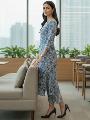 Women Floral Printed Regular Pure Cotton Kurta with Trousers & With Dupatta 3