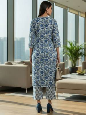 Women Floral Printed Regular Pure Cotton Kurta with Trousers & With Dupatta 4