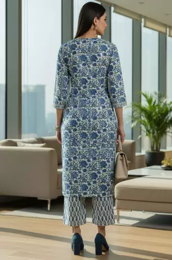 Women Floral Printed Regular Pure Cotton Kurta with Trousers & With Dupatta