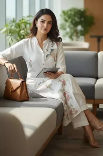 Women Ethnic Motifs Embroidered Regular Thread Work Kurta with Trousers