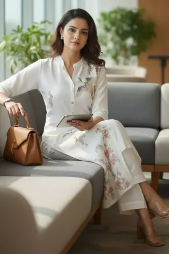 Women Ethnic Motifs Embroidered Regular Thread Work Kurta with Trousers