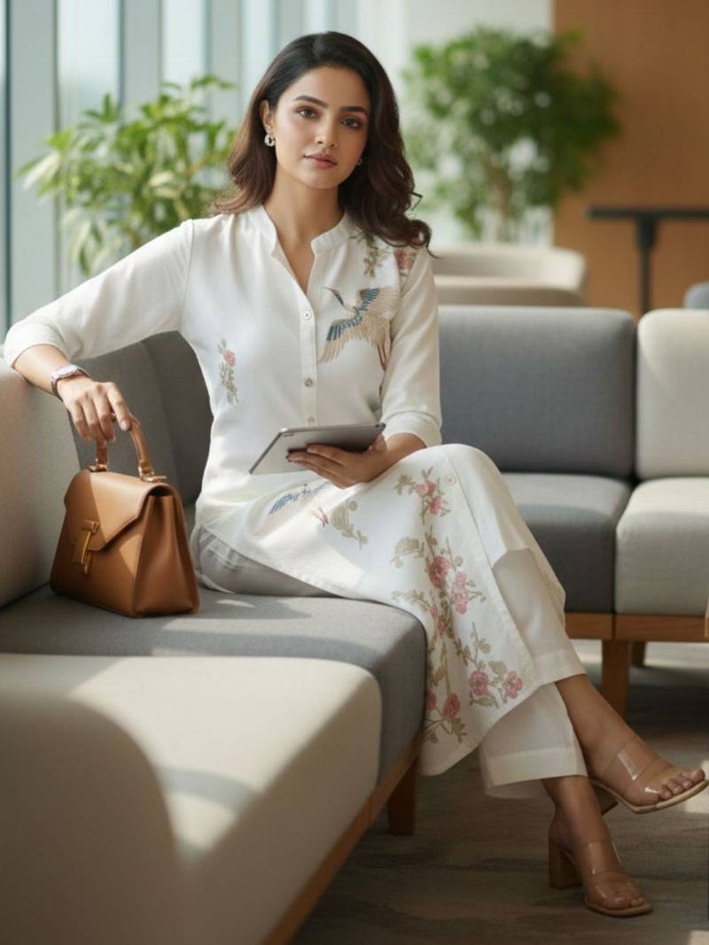 Women Ethnic Motifs Embroidered Regular Thread Work Kurta with Trousers