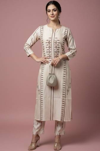 Women Ethnic Motifs Printed Regular Chanderi Silk Kurta with Trousers