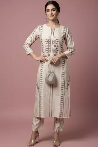 Women Ethnic Motifs Printed Regular Chanderi Silk Kurta with Trousers