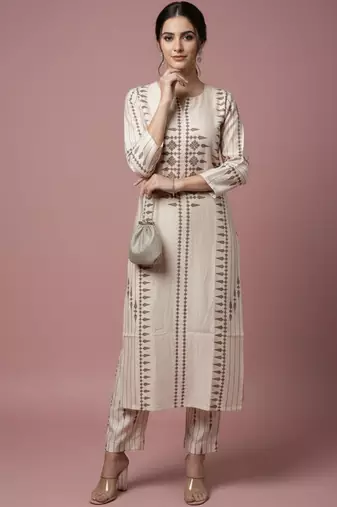 Women Ethnic Motifs Printed Regular Chanderi Silk Kurta with Trousers