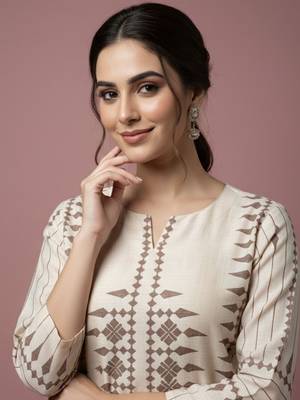 Women Ethnic Motifs Printed Regular Chanderi Silk Kurta with Trousers 5