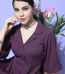 Purple Textured A line Front Placket Flared Sleeve Kurta with Kurta