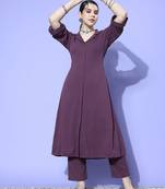 Purple Textured A line Front Placket Flared Sleeve Kurta with Kurta