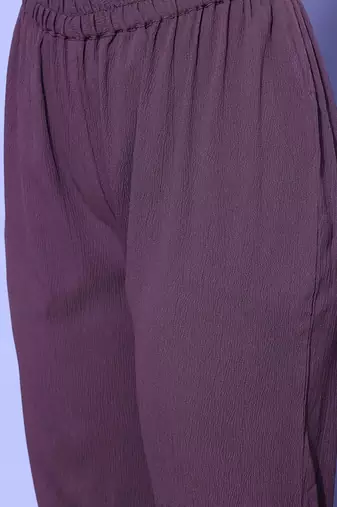 Purple Textured A line Front Placket Flared Sleeve Kurta with Kurta