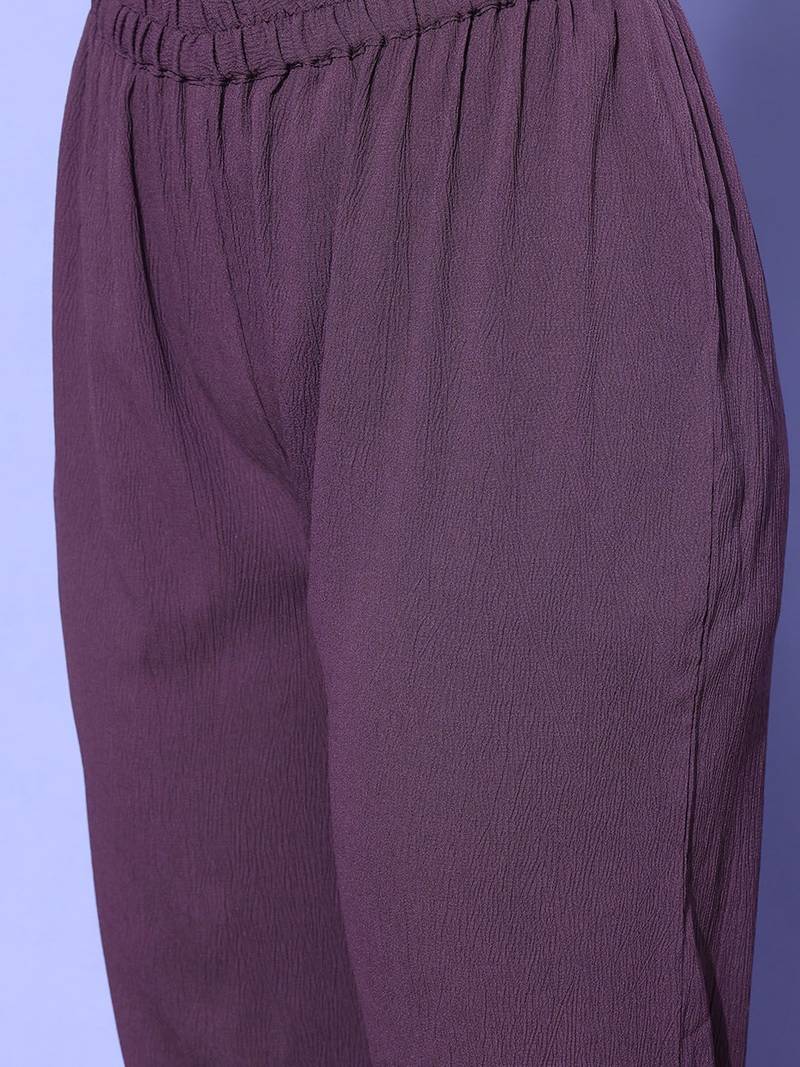 Purple Textured A line Front Placket Flared Sleeve Kurta with Kurta