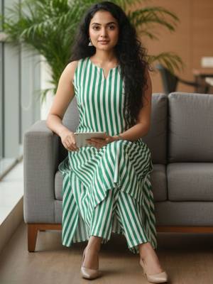 Women Striped Regular Kurta with Trousers 2