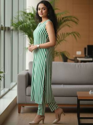 Women Striped Regular Kurta with Trousers 3