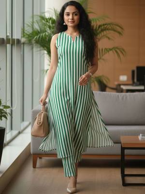 Women Striped Regular Kurta with Trousers 4