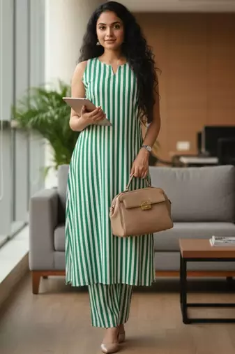 Women Striped Regular Kurta with Trousers