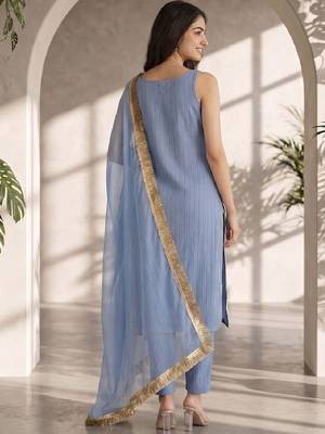 Women Ethnic Motifs Yoke Design Regular Thread Work Silk Crepe Kurta with Trousers & With Dupatta 3