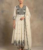 Women Ethnic Motifs Embroidered Panelled Thread Work Pure Cotton Kurta with Trousers & With Dupatta