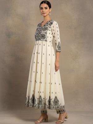 Women Ethnic Motifs Embroidered Panelled Thread Work Pure Cotton Kurta with Trousers & With Dupatta 4