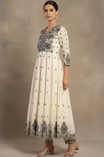 Women Ethnic Motifs Embroidered Panelled Thread Work Pure Cotton Kurta with Trousers & With Dupatta