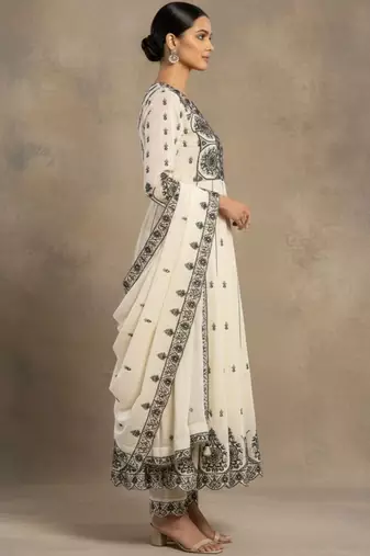 Women Ethnic Motifs Embroidered Panelled Thread Work Pure Cotton Kurta with Trousers & With Dupatta