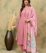 Women Woven Design Regular Beads and Stones Kurta with Trousers & Dupatta