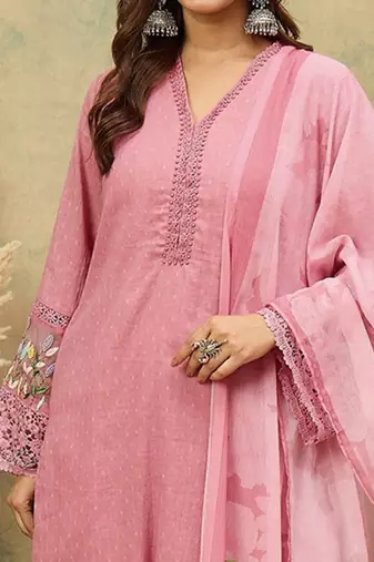 Women Woven Design Regular Beads and Stones Kurta with Trousers & Dupatta