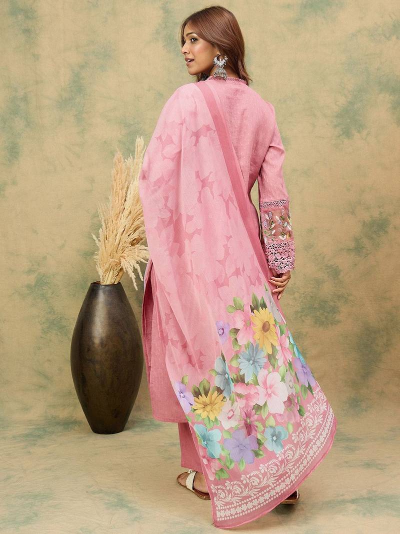 Women Woven Design Regular Beads and Stones Kurta with Trousers & Dupatta