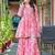 Floral Printed Mirror Work Anarkali Kurta With Sharara & Dupatta