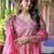 Floral Printed Mirror Work Anarkali Kurta With Sharara & Dupatta