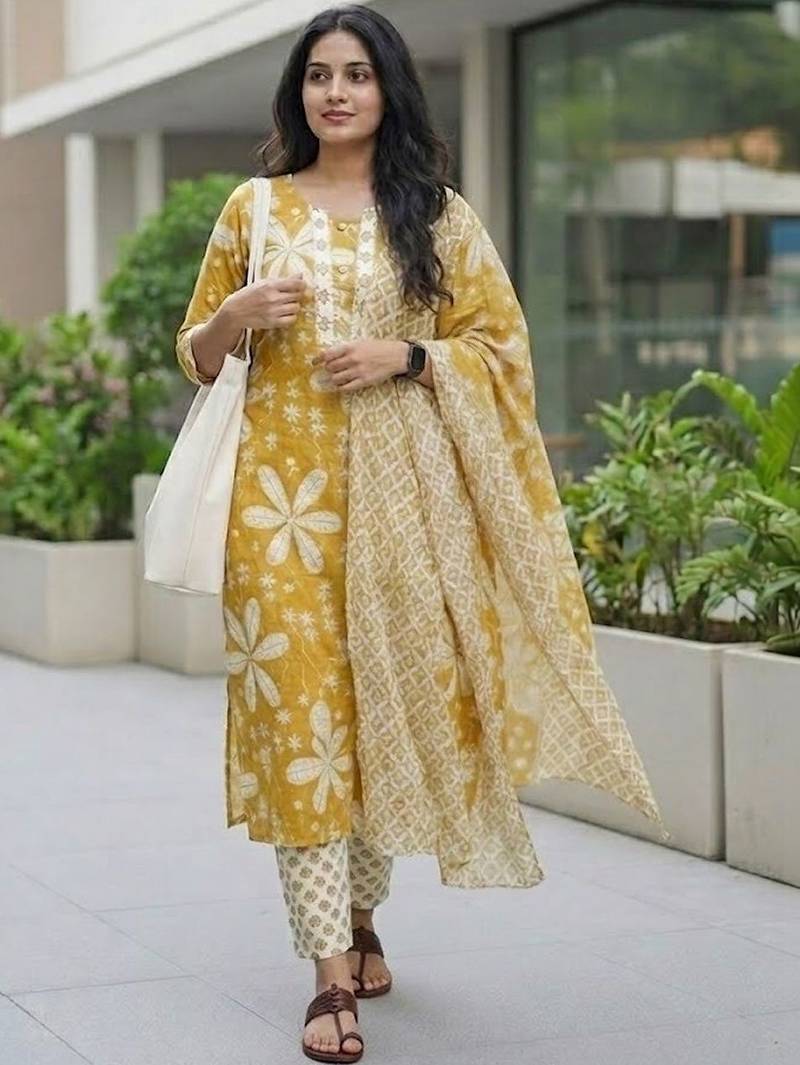 Women Floral Printed Regular Kurta with Trousers & With Dupatta