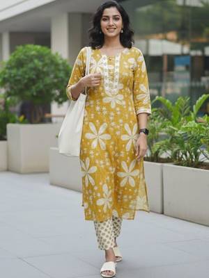 Women Floral Printed Regular Kurta with Trousers & With Dupatta 1