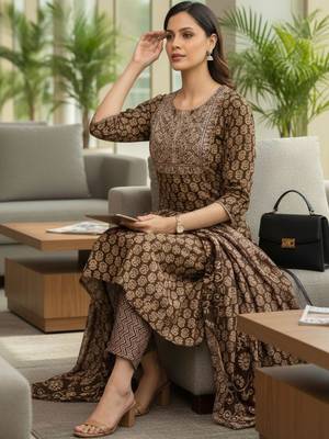 Women Ethnic Motifs Printed Regular Thread Work Kurta with Trousers 2
