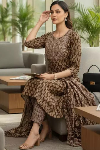 Women Ethnic Motifs Printed Regular Thread Work Kurta with Trousers