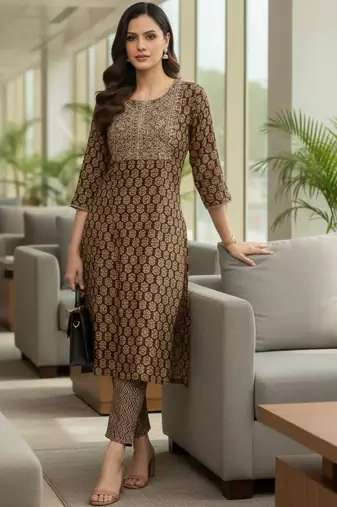 Women Ethnic Motifs Printed Regular Thread Work Kurta with Trousers