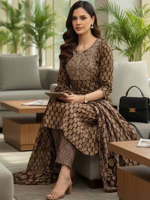 Women Ethnic Motifs Printed Regular Thread Work Kurta with Trousers 5