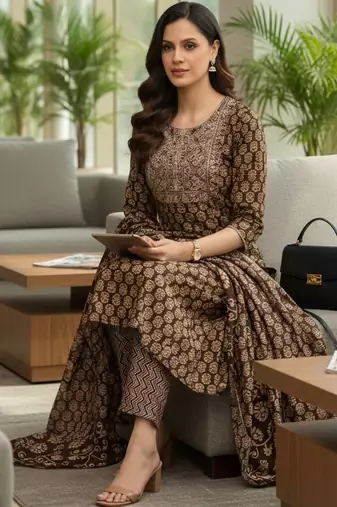 Women Ethnic Motifs Printed Regular Thread Work Kurta with Trousers