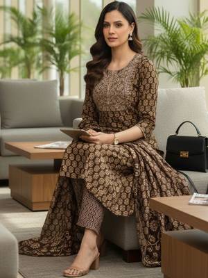 Women Ethnic Motifs Printed Regular Thread Work Kurta with Trousers 6