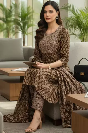 Women Ethnic Motifs Printed Regular Thread Work Kurta with Trousers